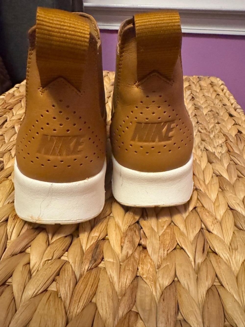 Nike Women’s Tan Leather Slip-On Athletic Sneakers with White Sole